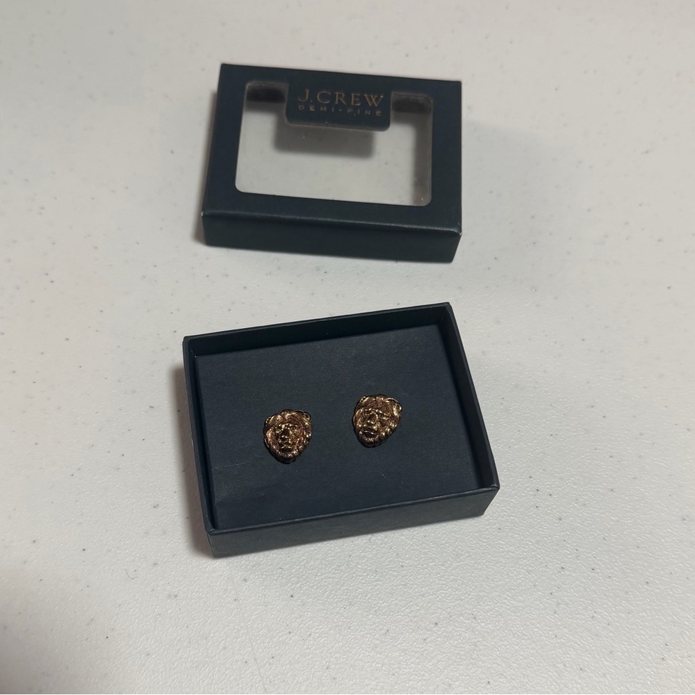 J. Crew Gold Lion Head Stud Earrings in Brushed Gold